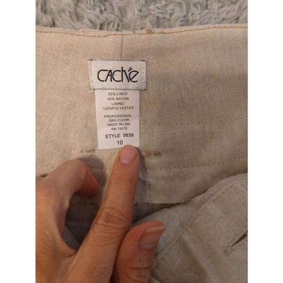 Cache beige linen flared bottom pants Sz 10 Boho Beachy Cottage Core - Picture 10 of 11
